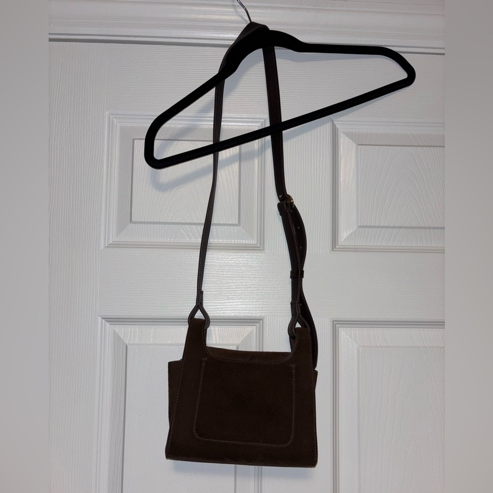 Cuyana Mini Double Loop Suede Crossbody Bag Chocolate Brown - Picture 11 of 12